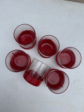 Makers Mark Red Glass Tumblers with Wax Drip Dip Accent - Set of 6